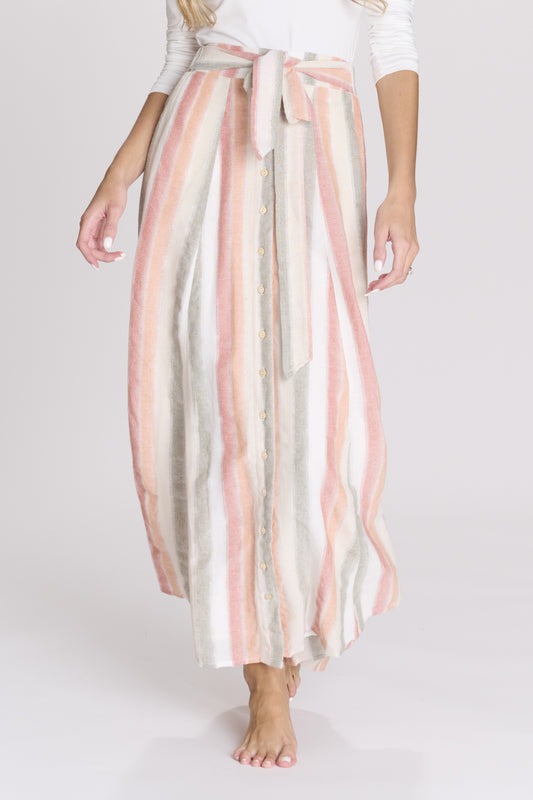 Linen Striped Maxi Skirt
