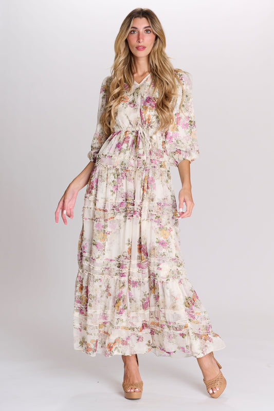 Floral Printed Drawstring Midi Dress