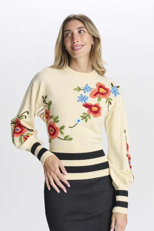 Embroidered Flowers Knit Sweater