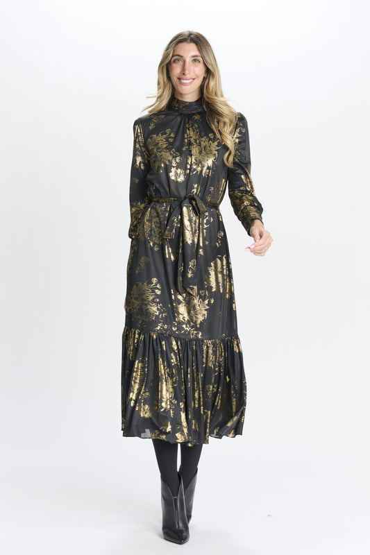 Large Gold floral Midi Dress