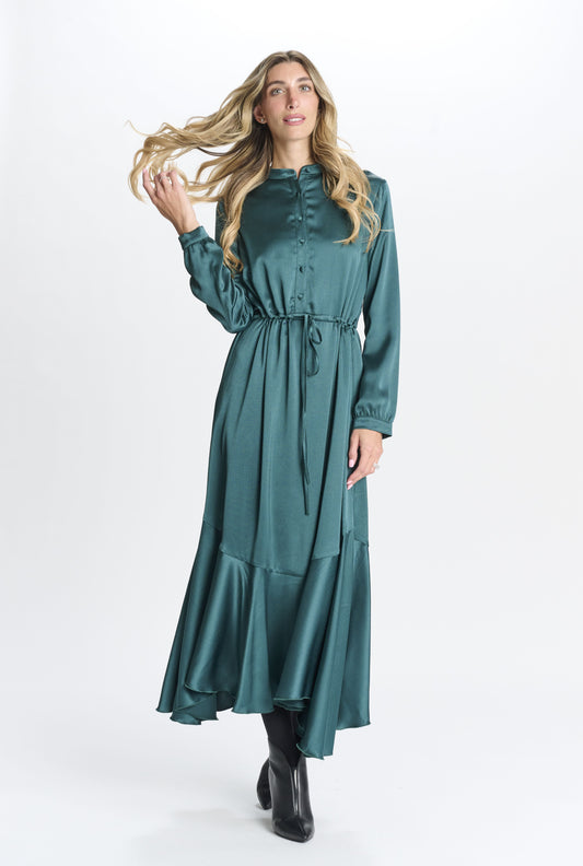 Jade Sateen Tie Waist Dress