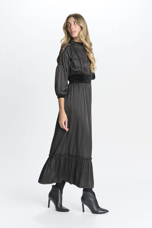 Black Sheer Sleeve Velvet Waist Dress