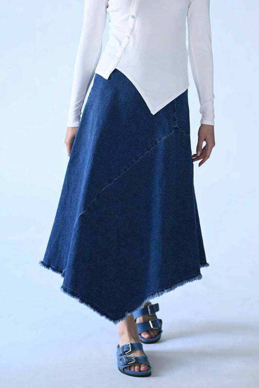 Frayed Asymmetrical Denim Skirt