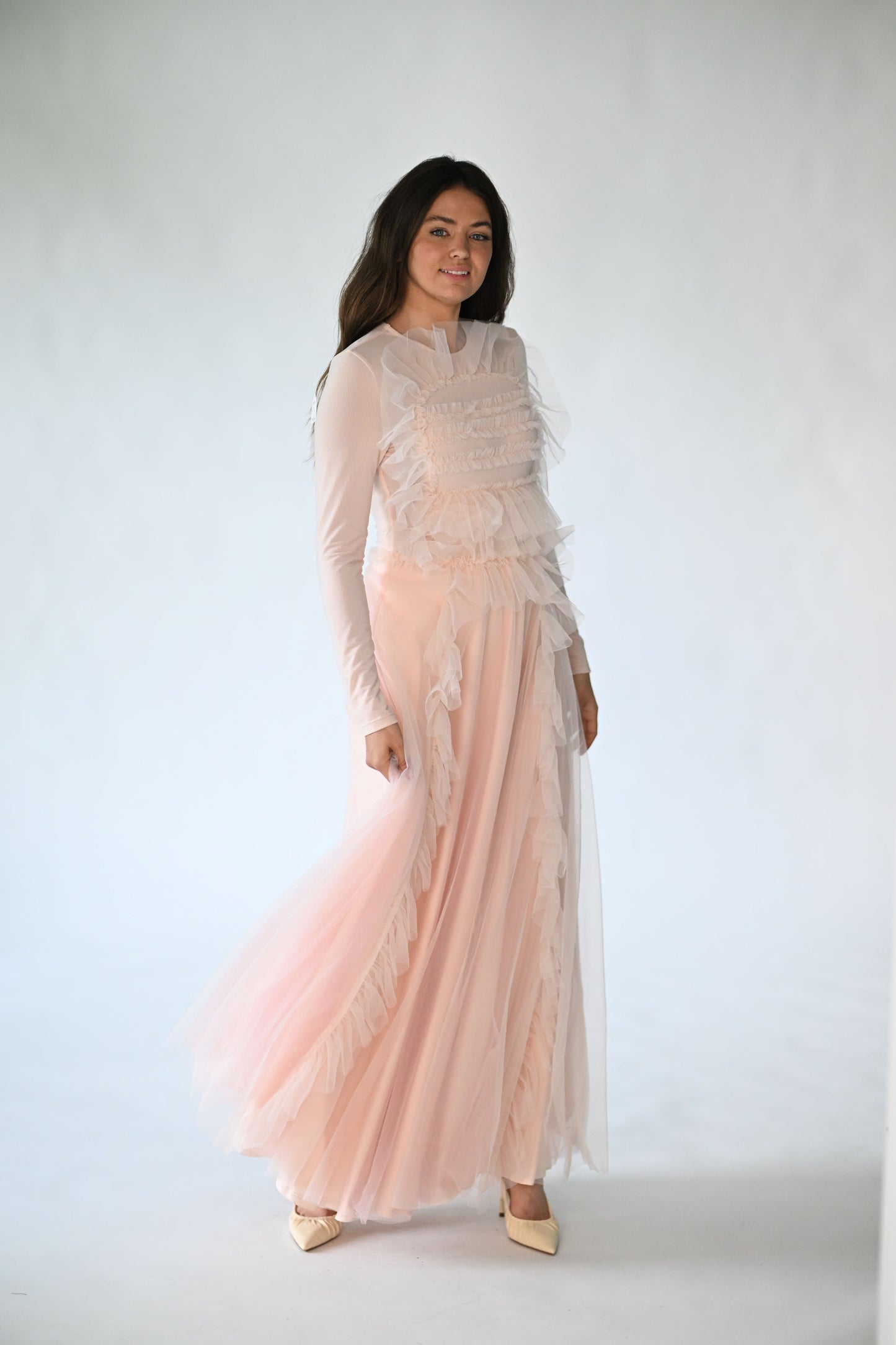 TULLE RUFFLE MESH GOWN