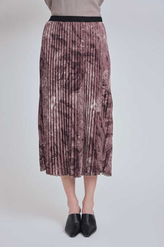 Brown Watercolor Pleated Skirt