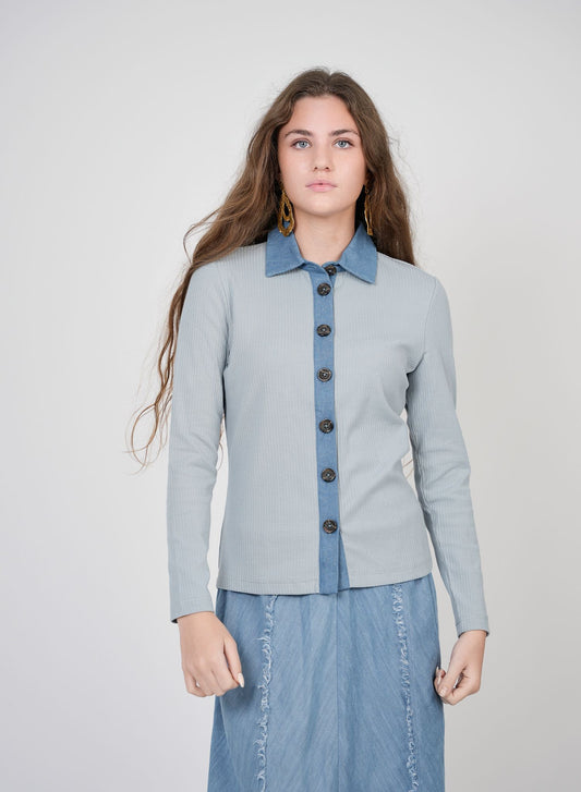 Ribbed light blue Button down Top