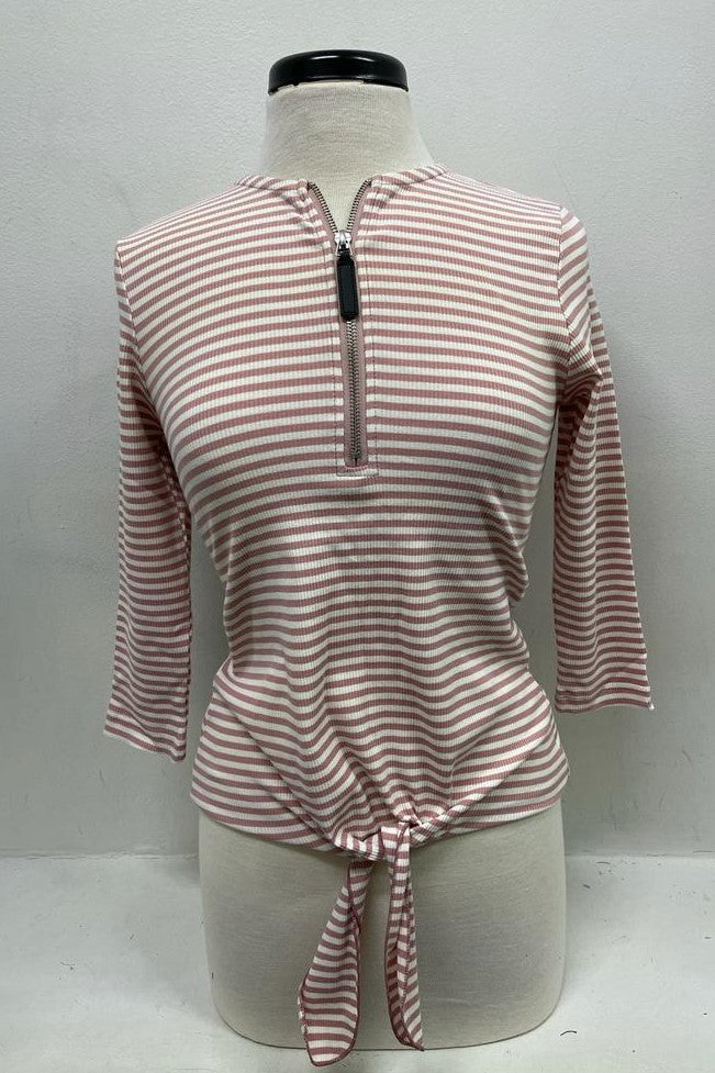 Striped 3/4 Sleeve zipper T-Shirt