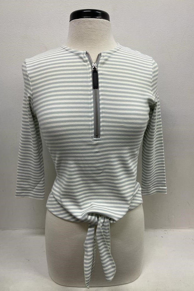 Striped 3/4 Sleeve zipper T-Shirt