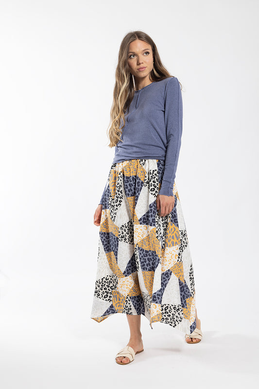 MAPLE & CLIFF Leopard Multi print Skirt Dijon