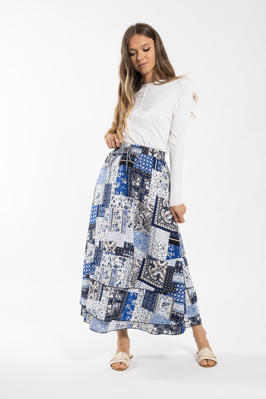 MAPLE & CLIFF Bandana Print Midi Skirt