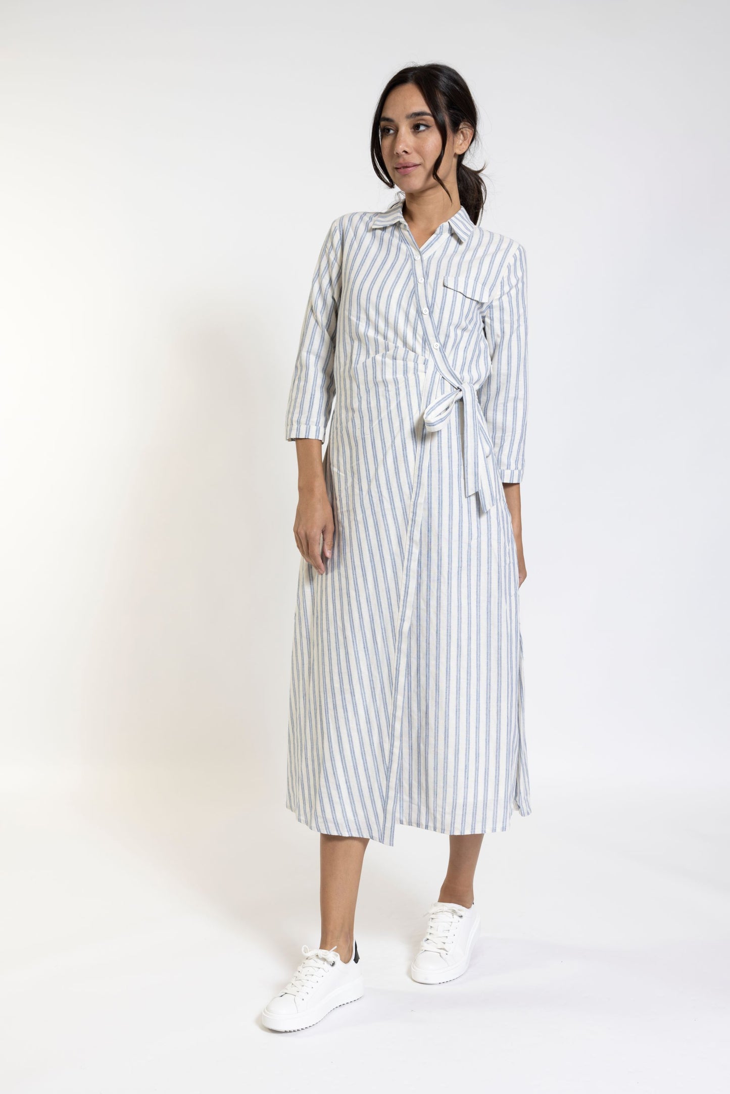 LUELLA Stripe Wrap Midi Cotton Dress